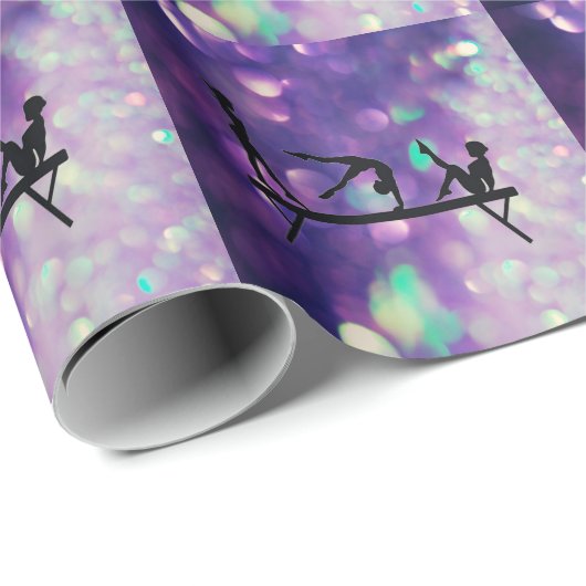 Paarse Gymnastiek Gift Wrapping Paper Balance Beam Cadeaupapier (Rol Hoek)