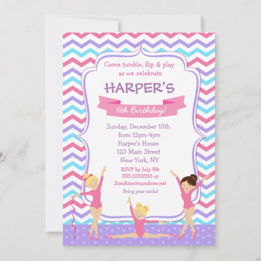 Paarse gymnastiek Gym Birthday Kaart (Voorkant)