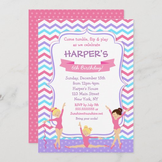 Paarse gymnastiek Gym Birthday Kaart (Voorkant / Achterkant)