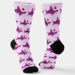 Paarse haai kerstmuts sokken