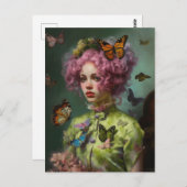 Paarse Haar Groene Shirt Ivy en Vlinder Vrouw Briefkaart (Voorkant / Achterkant)