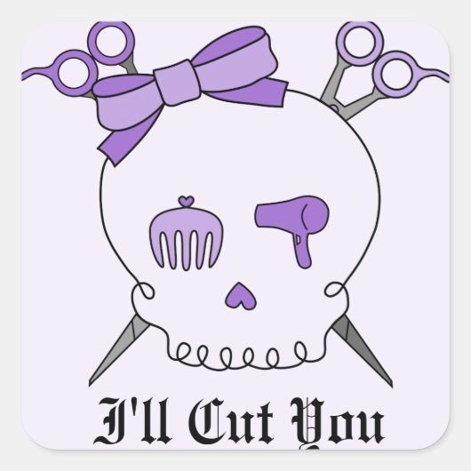 Paarse haaraccessoire schedel -Schaar Crossbones # Vierkante Sticker (Voorkant)