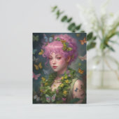 Paarse Haarbloemen en Vlinder Vrouw Briefkaart (Staand voorkant)