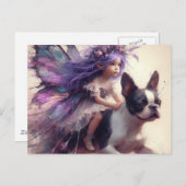 Paarse haarfee Rijden een Boston Terrier Fantasy Briefkaart (Voorkant / Achterkant)