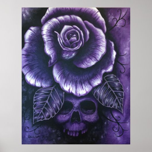 "Paarse haas" Skull Roos Art Poster Afdrukken (Voorkant)
