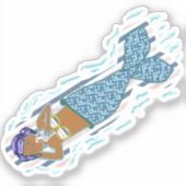 Paarse Hair, Blue Tail Zeemeermin nippen een Drink Sticker (Voorkant)