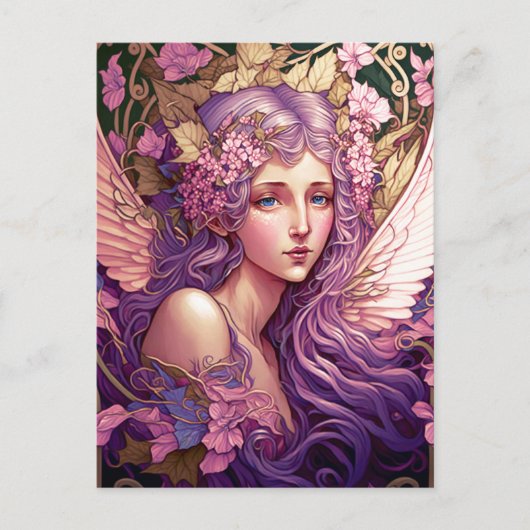 Paarse Hair Fairy Angel Fantasy Art Briefkaart (Voorkant)