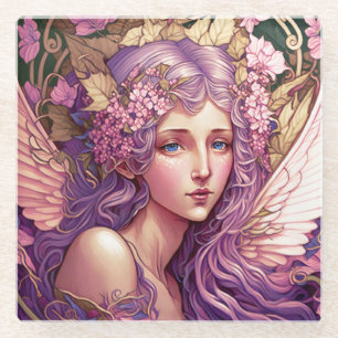 Paarse Hair Fairy Angel Fantasy Art Glazen Onderzetter