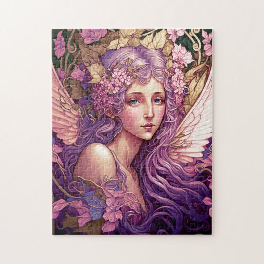 Paarse Hair Fairy Angel Fantasy Art Legpuzzel (Verticaal)