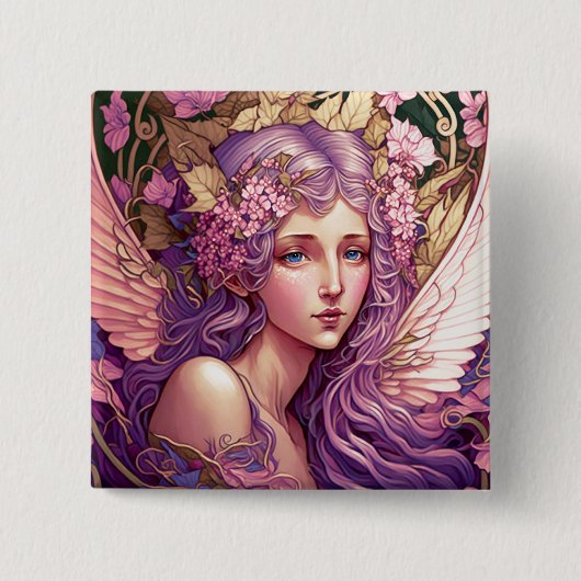 Paarse Hair Fairy Angel Fantasy Art Vierkante Button 5,1 Cm (Voorkant)