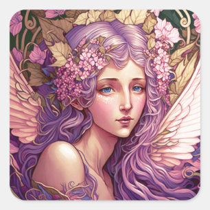 Paarse Hair Fairy Angel Fantasy Art Vierkante Sticker