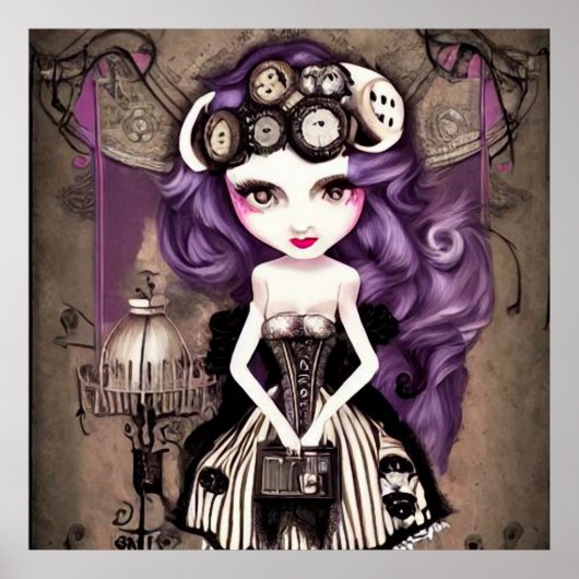 Paarse Hair Steampunk Doll Poster (Voorkant)