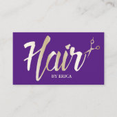 Paarse Hair Stylist Gold Script Modern Salon Visitekaartje (Voorkant)