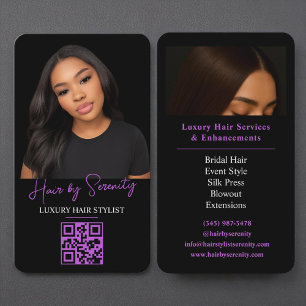 Paarse Hair Stylist QR Code Luxury Black Beauty Visitekaartje