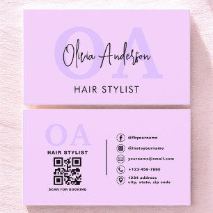 Paarse Hair Stylist QR Code Monogram Visitekaartje