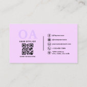 Paarse Hair Stylist QR Code Monogram Visitekaartje (Achterkant)