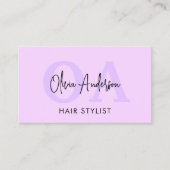 Paarse Hair Stylist QR Code Monogram Visitekaartje (Voorkant)
