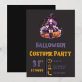 Paarse haired heks en pompoenen zwart Halloween Kaart (Voorkant / Achterkant)