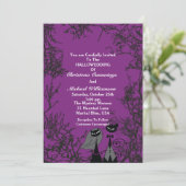 Paarse Hallowedding Cats Wedding Invitation 2 Kaart (Staand voorkant)