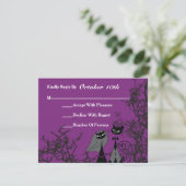 Paarse Hallowedding Cats Wedding RSVP Card (Staand voorkant)