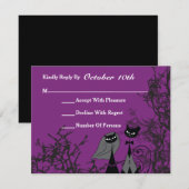 Paarse Hallowedding Cats Wedding RSVP Card (Voorkant / Achterkant)
