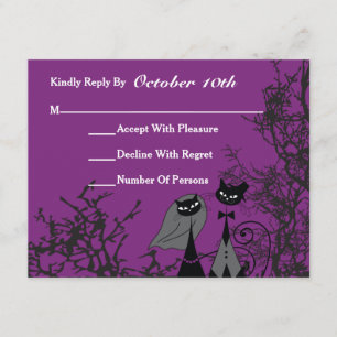 Paarse Hallowedding Cats Wedding RSVP Card Kaartje
