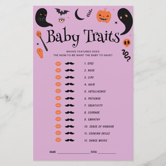 Paarse Halloween Baby shower baby Traits Game (Voorkant)