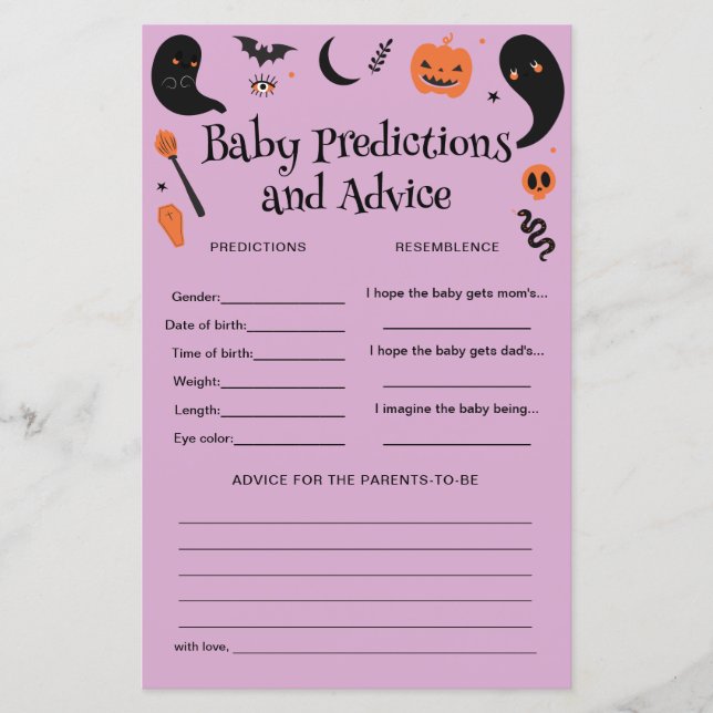 Paarse Halloween Baby shower Baby voorspellingen s (Voorkant)