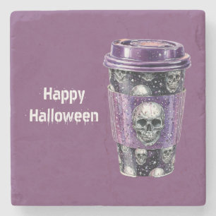 Paarse Halloween Bekers Schedels Stenen Onderzetter
