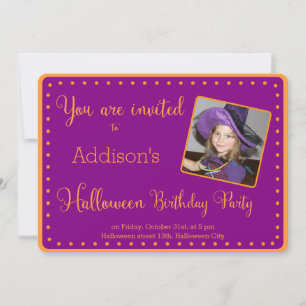 Paarse Halloween Birthday Party Invitations Foto Kaart