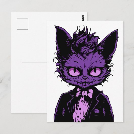 Paarse Halloween Cat Briefkaart (Voorkant / Achterkant)