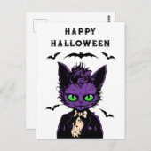 Paarse Halloween Cat Briefkaart (Voorkant / Achterkant)