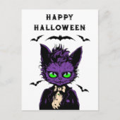 Paarse Halloween Cat Briefkaart (Voorkant)