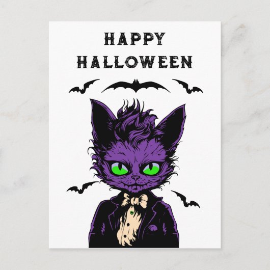 Paarse Halloween Cat Briefkaart (Voorkant)