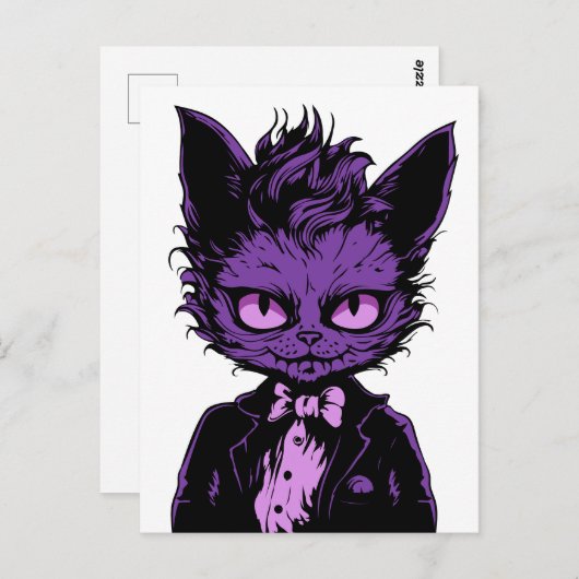 Paarse Halloween Cat Briefkaart (Voorkant / Achterkant)