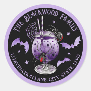 Paarse Halloween Cocktail Retour Adres Ronde Sticker