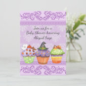  Paarse Halloween Cupcakes Baby shower Kaart (Staand voorkant)