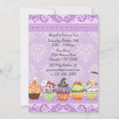  Paarse Halloween Cupcakes Verjaardag Uitnodigen Kaart (Achterkant)