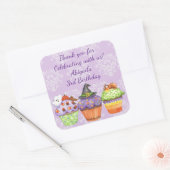 Paarse Halloween Cupcakes Verjaardag Vierkante Sticker (Envelop)