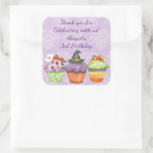 Paarse Halloween Cupcakes Verjaardag Vierkante Sticker (Tas)