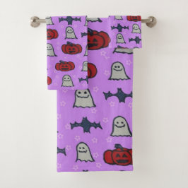 Paarse Halloween Fun Print Bad Handdoek