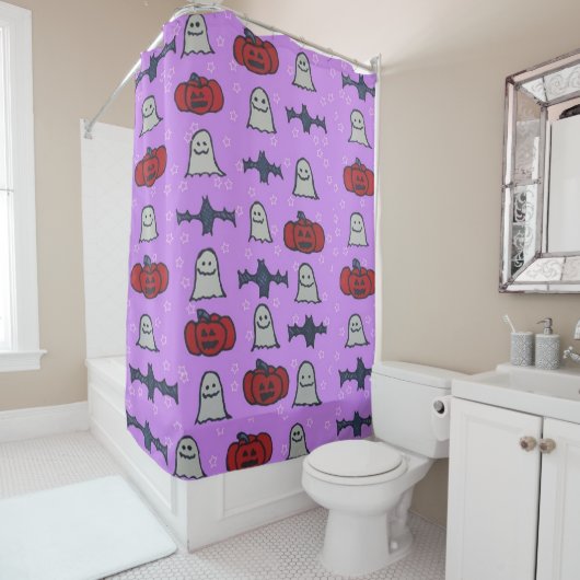 Paarse Halloween Fun Print Douchegordijn (In situ)