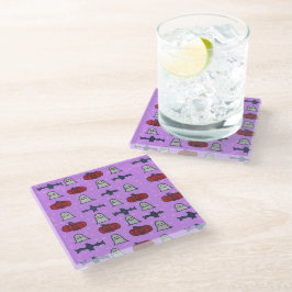 Paarse Halloween Fun Print Glazen Onderzetter