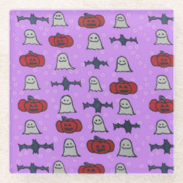 Paarse Halloween Fun Print Glazen Onderzetter