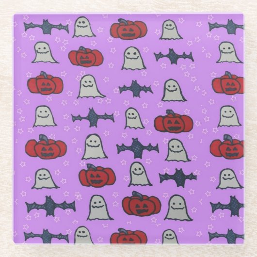 Paarse Halloween Fun Print Glazen Onderzetter (Voorkant)