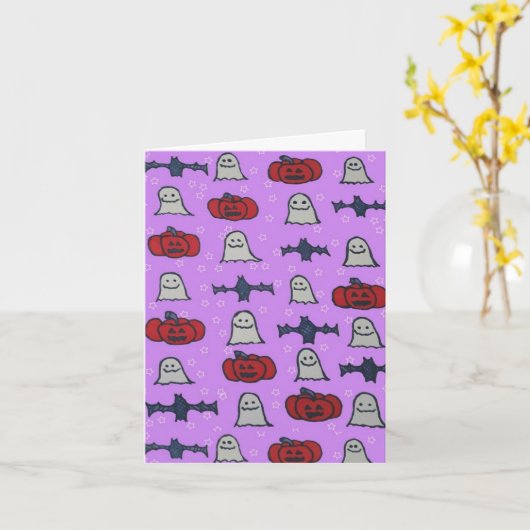 Paarse Halloween Fun Print Kaart (Gele Bloem)