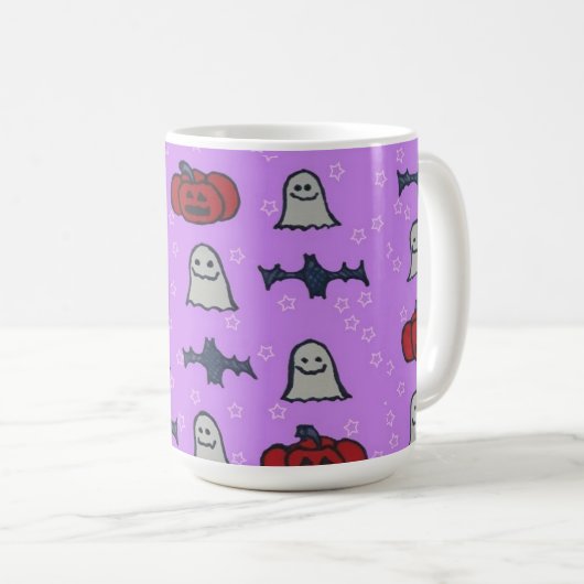 Paarse Halloween Fun Print Koffiemok (Voorkant rechts)
