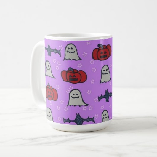 Paarse Halloween Fun Print Koffiemok (Voorkant links)
