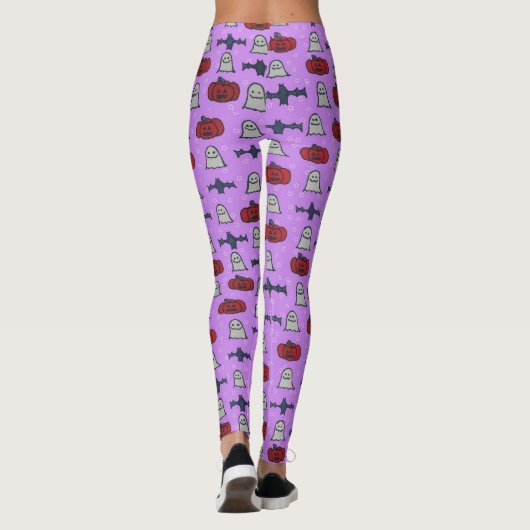 Paarse Halloween Fun Print Leggings (Achterkant)