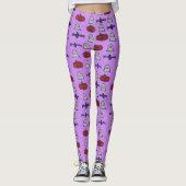 Paarse Halloween Fun Print Leggings (Voorkant)